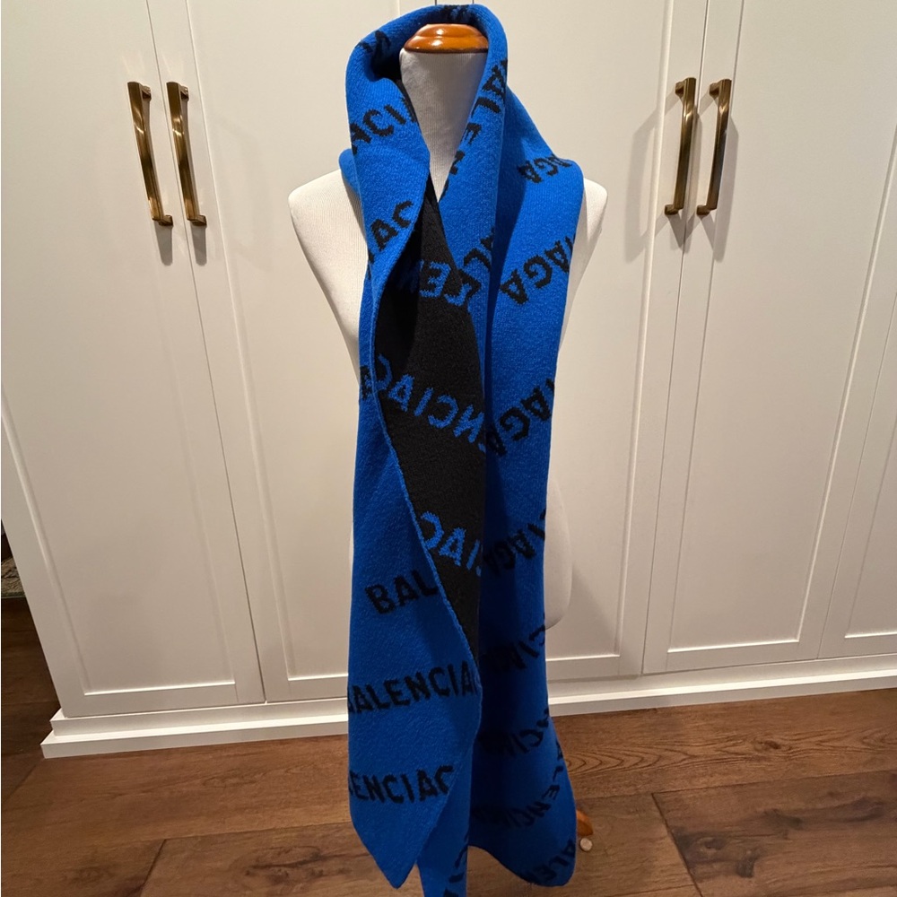 Balenciaga Blue and Black Logo Scarf